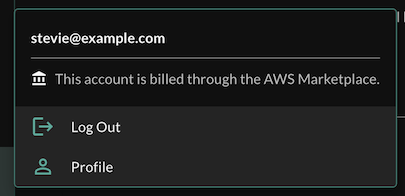 Image showing the AWS Account menu with text indicating “This account is billed through the AWS Marketplace”